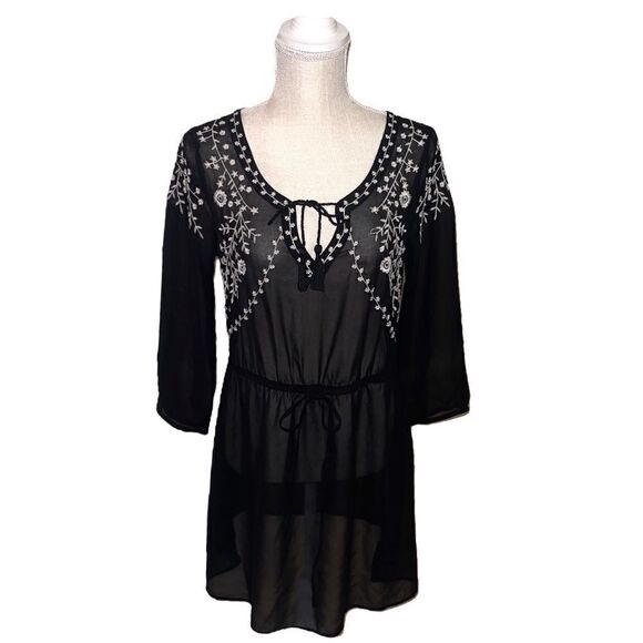 American Eagle Outfitters Sheer Boho Embroidered Sheer Mini Dress/Cover-Up - Picture 1 of 13